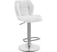 Yaheetech Taburetes Altos de Cocina Silla Altura Ajustable con Respaldo y Reposapiés Taburete Cocina Piel Sintética Giratorio en 360° Blanco