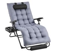 Yaheetech Tumbona Plegable y Resistente, Tumbonas Jardin Exterior, Capacidad de Carga 200kg, Tapizado Ergonómico, Respaldo Ajustable, Cojín Cervical, Portavasos y Cojín para Brazos, Gris Oscuro