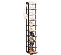 Yaheetech Zapatero Estrecho de 10 Niveles | Organizador de Zapatos de Estilo Vintage con 2 Ganchos, para Entrada Salón Esquina Espacios Reducidos, Marrón Rústico
