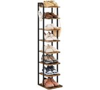 Yaheetech Zapatero Estrecho de 8 Niveles, Organizador de Zapatos de Estilo Vintage con 2 Ganchos, para Entrada Salón Esquina Espacios Reducidos, Marrón Rústico