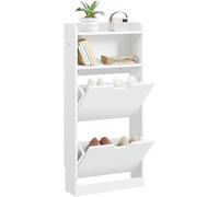 Yaheetech Zapatero Estrecho Mueble Entrada Recibidor con 2 Puertas y Compartimento Abierto Zapatero Moderno Autoportante Armario de Madera Pasillo 50x17x108 cm Blanco