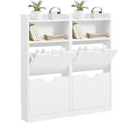 Yaheetech Zapatero Estrecho Mueble Entrada Recibidor con 4 Puertas y 2 Compartimento Abierto Zapatero Moderno Autoportante Armario de Madera Pasillo 100x17x108 cm Blanco
