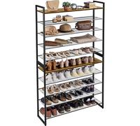 Yaheetech Zapatero Vertical de 10 Niveles,Zapatero de Metal,Organizador de Zapatos,Divisor Ajustable,Ahorra Espacio para Entrada, Salón, Dormitorio, Cocina, Trastero,100×28,5×166,5cm,Marrón Rústico