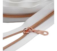 YaHoGa Cremallera por metros, 9 m Cremallera Continua + 25 Deslizadores, 30 mm de ancho, Nailon Cremalleras para Costura Manualidades Bolsas (Oro Rosa Blanco)
