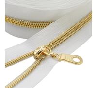 YaHoGa The Yard - Cremalleras de nailon metálico dorado #5, cinta blanca a granel, 10 yardas con 25 deslizadores dorados para manualidades, costura, sastrería, bolsa de manualidades (oro blanco)
