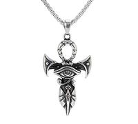 YAHOYA Acero de Titanio Collar Cruzado de Hombre Joyería Religiosa Acero Inoxidable Ojo Egipcio de Horus Collar Colgante