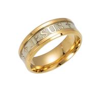 YAHOYA Acero Inoxidable Luminoso Jesús Cruz Anillo Carta Biblia Oración Anillos de Dedo para Hombres 8mm Amuleto Joyería