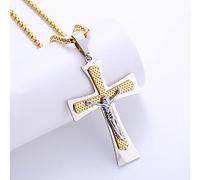 YAHOYA Acero Inoxidable Oro Color Cruz Jesús Colgante Collar religioso Cristo oración Hombres Amuleto joyería Regalo
