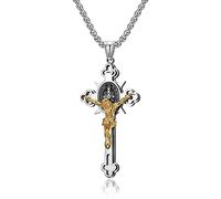 YAHOYA Acero Inoxidable San Benito Jesús Cruz Colgante Collar Mujeres Amuleto Oración Joyería Regalo Cristiano Religioso