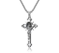 YAHOYA Acero Inoxidable San Benito Jesús Cruz Colgante Collar Mujeres Amuleto Oración Joyería Regalo Cristiano Religioso