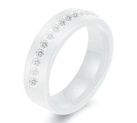 YAHOYA Anillo de cerámica Simple de 6 mm para Mujer Joyería de Anillo de Porcelana de una Sola Fila de circón en Blanco y Negro para Mujer