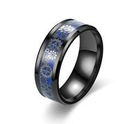 YAHOYA Anillo de Fibra de Carbono Azul con Incrustaciones Negras pulidas de 8 mm y patrón de Engranaje Negro con Bisel, Anillo de Acero 100% tungsteno, tamaño 7-12