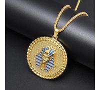 YAHOYA Faraón del Antiguo Egipto Tutankamón Máscara chapada en Oro Medalla de Metal Collar Colgante para Hombres Rock Punk Party Joyería