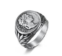 YAHOYA Roman Gaius Julius Caesar Head Rings Vintage Stainless Steel Coin Jules Caesar Ring para Hombres Male Warrior Jewelry