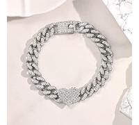YAHOYA Tobillera de Cadena Gruesa en Forma de corazón de Cristal para Mujeres Hombres Punk Rock Miami Cuban Link Chain Tobilleras Pulsera Joyería de pie