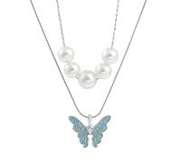 YAHOYA Vintage Fashion Women Butterfly Necklaces Thai Pop Butterfly Pearl Necklace Double Multilayer Collar Choker Jewelry Gril Gift