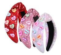 YAHPERN 3 diademas para el día de San Valentín para mujer, color rojo y rosa, diadema de corazón con diamantes de imitación, diadema anudada para el día de San Valentín, accesorios para el cabello,