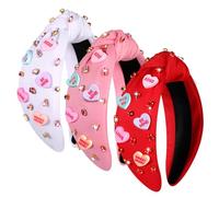 YAHPERN 3 diademas para el día de San Valentín para mujer, color rojo y rosa, diadema de corazón con diamantes de imitación, diadema anudada para el día de San Valentín, accesorios para el cabello,