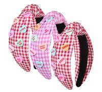 YAHPERN 3 diademas para el día de San Valentín para mujer, color rojo y rosa, diadema de corazón con diamantes de imitación, diadema anudada para el día de San Valentín, accesorios para el cabello,