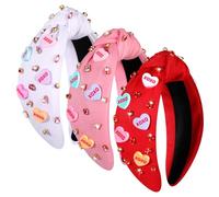 YAHPERN 3 diademas para el día de San Valentín para mujer, color rojo y rosa, diadema de corazón con diamantes de imitación, diadema anudada para el día de San Valentín, accesorios para el cabello,