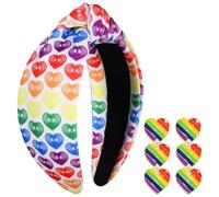 YAHPERN Diadema arcoíris para mujer, diadema LGTBQ Pride Love Wins con nudo de corazón, diadema ancha con nudo superior arcoíris, accesorios para el cabello, trajes de fiesta, regalos