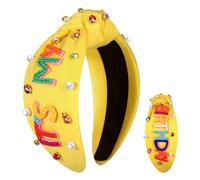 YAHPERN Diadema de cumpleaños para mujer con cuentas It's My Birthday, diadema anudada adornada con diamantes de imitación de cristal, corona de cumpleaños, accesorios para el cabello, decoración de