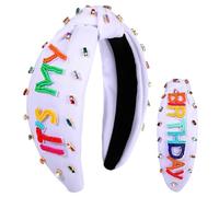 YAHPERN Diadema de cumpleaños para mujer con cuentas It's My Birthday, diadema anudada adornada con diamantes de imitación de cristal, corona de cumpleaños, accesorios para el cabello, decoración de