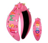 YAHPERN Diadema de cumpleaños para mujer con cuentas It's My Birthday, diadema anudada adornada con diamantes de imitación de cristal, corona de cumpleaños, accesorios para el cabello, decoración de