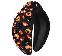 YAHPERN Diadema de Halloween para mujer, espeluznante, calabaza, araña, fantasma, diadema con diamantes de imitación de cristal, diadema adornada con nudo superior ancho, accesorios para el cabello de