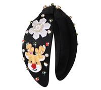 YAHPERN Diadema de Navidad para mujer, con lazo, árbol de Navidad, copo de nieve, anudada, accesorios para el cabello (copo de nieve y reno, negro)