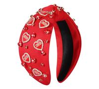 YAHPERN Diadema para el día de San Valentín para mujer, diadema anudada con corazón rojo y rosa, diamantes de imitación de cristal, diadema ancha con nudo superior para el día de San Valentín,