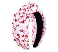 YAHPERN Diadema para el día de San Valentín para mujer, diadema anudada con corazón rojo y rosa, diamantes de imitación de cristal, lazo superior ancho, accesorios para el cabello para el día de San