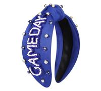 YAHPERN Diadema para el día del juego para mujer, diadema anudada con perlas de cristal, diadema deportiva, béisbol, fútbol, diadema ancha con joyas, accesorios para el cabello para el día del juego,