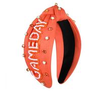 YAHPERN Diadema para el día del juego para mujer, diadema anudada con perlas de cristal, diadema deportiva, béisbol, fútbol, diadema ancha con joyas, accesorios para el cabello para el día del juego,