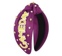 YAHPERN Diadema para el día del juego para mujer, diadema anudada con perlas de cristal, diadema deportiva, béisbol, fútbol, diadema ancha con joyas, accesorios para el cabello para el día del juego,