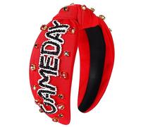 YAHPERN Diadema para el día del partido para mujer, diadema anudada con perlas de cristal, diadema deportiva, béisbol, fútbol, diadema ancha con joyas, accesorios para el cabello para el día del