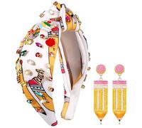 YAHPERN Diadema para profesora para mujer, lápiz con nudo ancho, lápiz de manzana, regalo de agradecimiento para profesores (patrón C)