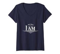 Yahweh The Great I Am - Obra de Arte inspiradora de fe Camiseta Cuello V, Mujer, Azul Marino, XL