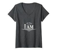 Yahweh The Great I Am - Obra de Arte inspiradora de fe Camiseta Cuello V, Mujer, Jaspeado Oscuro, L