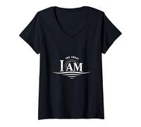 Yahweh The Great I Am - Obra de Arte inspiradora de fe Camiseta Cuello V, Mujer, Negro, L