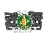 YAIEWNE Festival De La Cerveza Excelente Amistad Proyección Pulsera Ajustable De Cuero Trenzado, Brazalete Étnico, Accesorio De Amor Regalo De Cumpleaños Navidad Negro