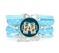 YAIEWNE Pulsera Ajustable De Cuero Trenzado Con Cristales, Estilo Étnico, Ideal Para Disfrutar De Un Festival De Cerveza. Accesorio De Amor. Regalo De Cumpleaños O Navidad. Color Azul.