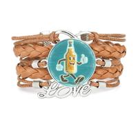 YAIEWNE Pulsera Ajustable De Cuero Trenzado Con Proyección De Arte De La Felicidad Del Festival De La Cerveza, Brazalete Étnico, Accesorio De Amor, Regalo De Cumpleaños Y Navidad, Color Marrón.