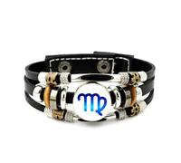 YAIEWNE Pulsera Ajustable De Cuero Trenzado En Capas Con Caligrafía Artística Del Signo Zodiacal Virgo, Brazalete Étnico Punk Hecho A Mano, Accesorio De Amistad, Regalo De Cumpleaños O Navidad.