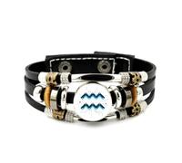 YAIEWNE Pulsera Ajustable De Cuero Trenzado En Capas Con Chip Del Signo Acuario, Placa De Circuito Único, Brazalete Étnico Musical Hecho A Mano, Accesorio De Amistad, Regalo De Cumpleaños Y Navidad