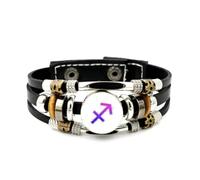 YAIEWNE Pulsera Ajustable De Cuero Trenzado En Capas Con Diseño Digital Colorido Del Signo Sagitario, Brazalete Étnico Punk Hecho A Mano, Accesorio De Amistad, Regalo De Cumpleaños O Navidad.
