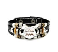 YAIEWNE Pulsera Ajustable De Cuero Trenzado En Capas Con El Símbolo De La Llama Del Signo Acuario, Brazalete Étnico Musical Hecho A Mano, Accesorio De Amistad, Regalo De Cumpleaños O Navidad.