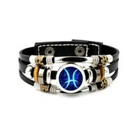 YAIEWNE Pulsera Ajustable De Cuero Trenzado En Capas Con Error Del Signo Zodiacal Único De Piscis, Brazalete Étnico Punk Hecho A Mano, Accesorio De Amistad, Regalo De Cumpleaños O Navidad
