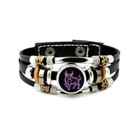 YAIEWNE Pulsera Ajustable De Cuero Trenzado En Capas Con La Estrella Del Zodíaco Tauro, Estilo Cyber Neon, Brazalete Étnico Punk Hecho A Mano, Accesorio De Amistad, Regalo De Cumpleaños O Navidad.