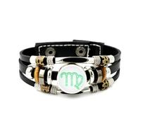 YAIEWNE Pulsera Ajustable De Cuero Trenzado En Capas Con Proyección De Luz Solar Del Signo Zodiacal Virgo, Brazalete Étnico Punk Hecho A Mano, Accesorio De Amistad, Regalo De Cumpleaños Y Navidad